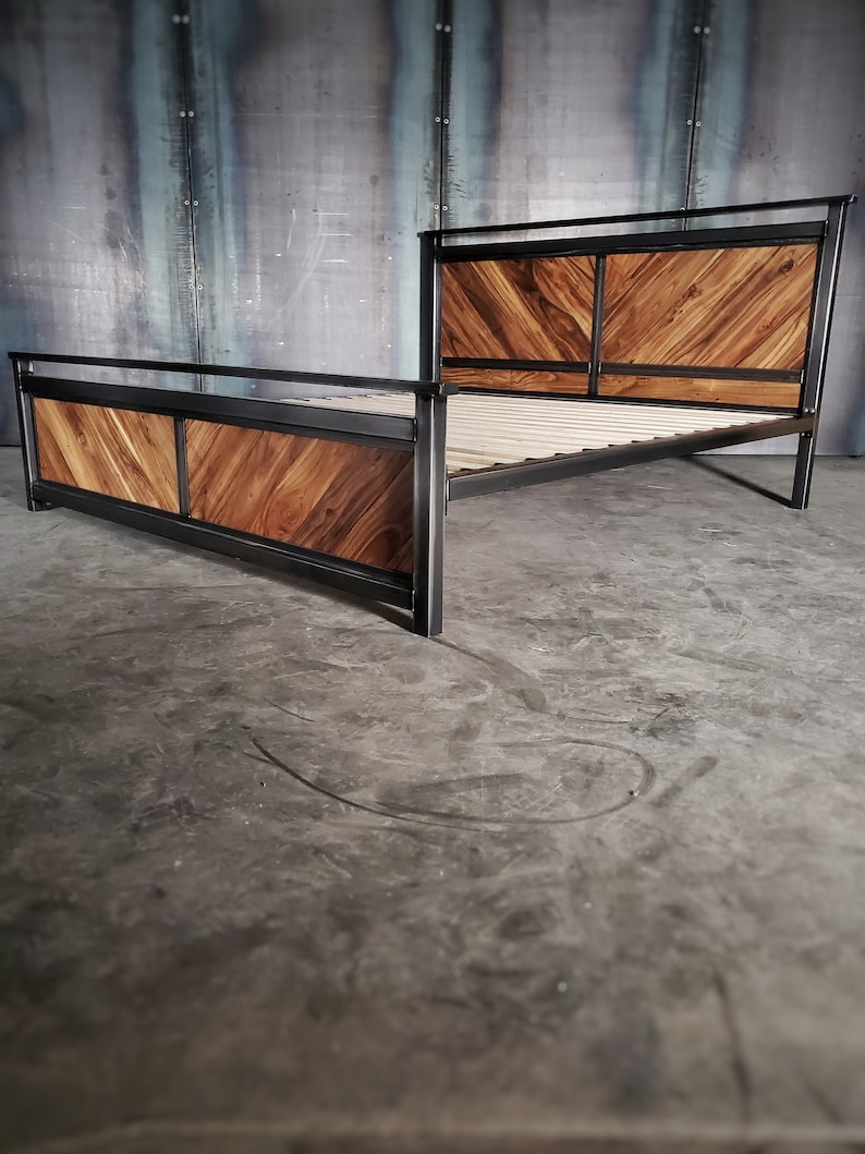 Platform bed, modern industrial headboard, foot board, and bed frame image 5