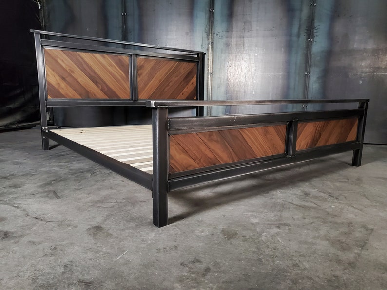 Platform bed, modern industrial headboard, foot board, and bed frame image 2