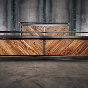 Platform bed, modern industrial headboard, foot board, and bed frame image 1