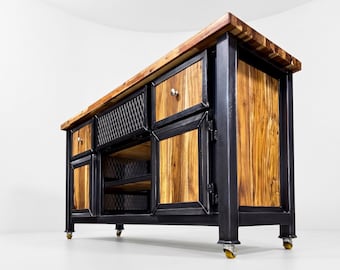 Modern Industrial Media Console on Casters