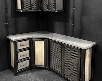Steel and Wood Corner Kitchen Cabinets