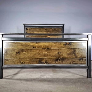 Platform bed, modern industrial headboard, foot board, and bed frame image 8