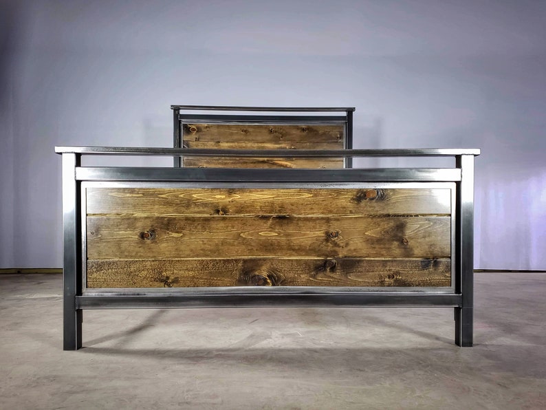 Platform bed, modern industrial headboard, foot board, and bed frame image 8