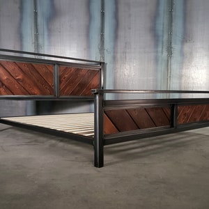 Platform bed, modern industrial headboard, foot board, and bed frame image 4