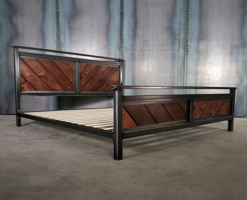 Platform bed, modern industrial headboard, foot board, and bed frame image 4