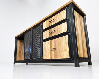 Modern Industrial Wine Fridge Bar, 8ft Liquor Cabinet