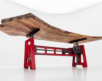 Industrial Crank Base Desk with Live Edge Slab Top