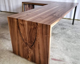 Black Walnut Live edge slab desks and tables with waterfall edge - A. Nooyen
