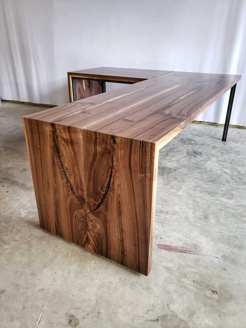 Black Walnut Live Edge Slab Desks and Tables With Waterfall Etsy