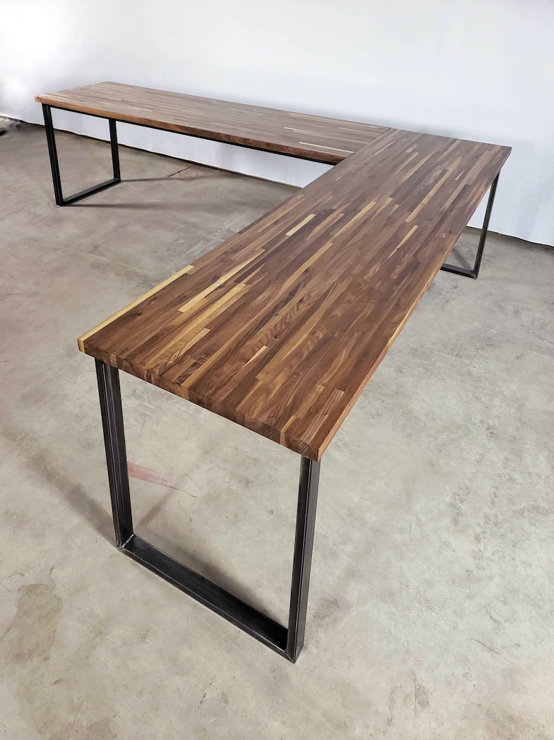Industrial Office Desk L Shaped Corner Computer Metal And Black Walnut