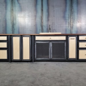 Custom kitchen cabinets, modern industrial cabinets