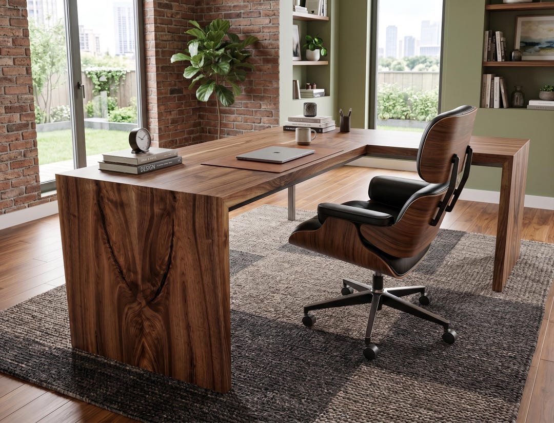 Black Walnut Live Edge Slab Desks and Tables With Waterfall Edge