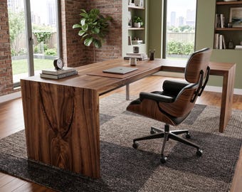 Black Walnut Live Edge Slab Desks and Tables With Waterfall Edge