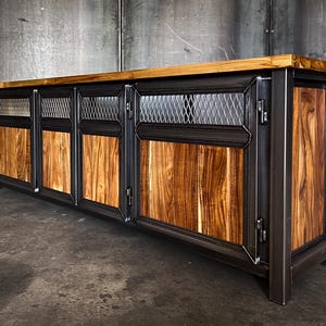 8ft Media Console, Modern Industrial Credenza