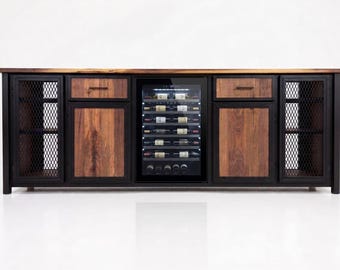 10ft Modern industrial Black Steel and Wood Kitchen Cabinet