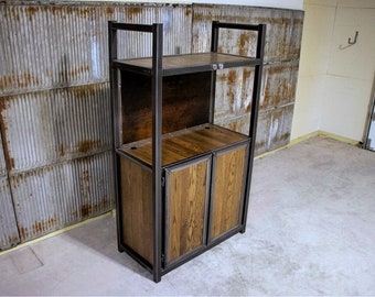 Modern Industrial Armoire, Custom Hutch, Record Player Stand