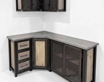 Steel and Wood Corner Kitchen Cabinets