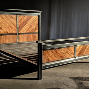 Platform bed, modern industrial headboard, foot board, and bed frame image 6