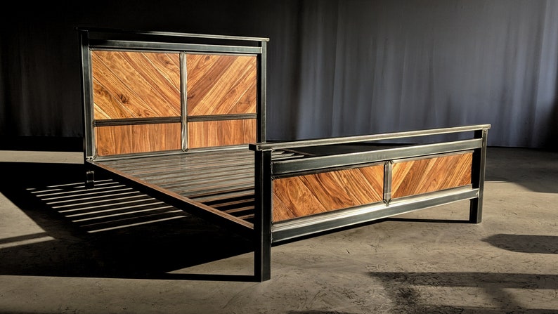Platform bed, modern industrial headboard, foot board, and bed frame image 6