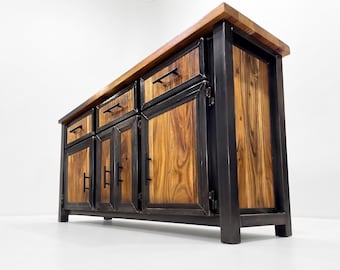 Modern Industrial Steel and Wood Credenza