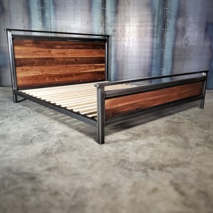 Platform bed, modern industrial headboard, foot board, and bed frame image 9