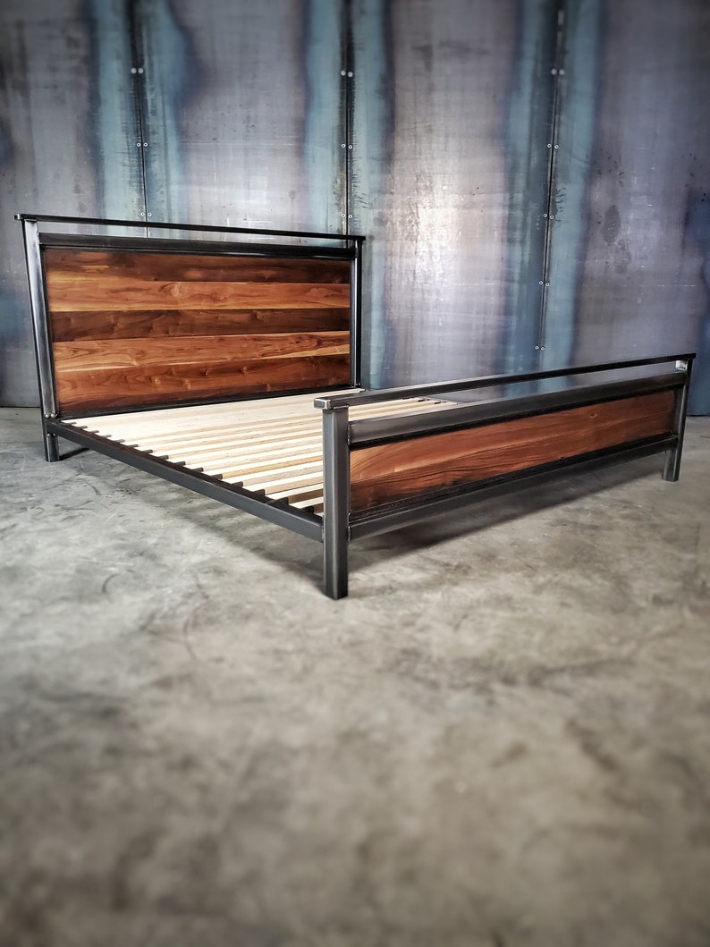 Platform bed, modern industrial headboard, foot board, and bed frame image 9