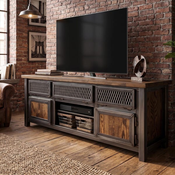 Consola multimedia industrial personalizada, mesa multimedia, soporte para TV, centro de entretenimiento