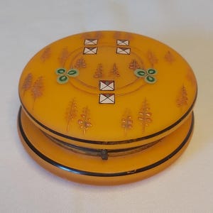 An Art Nouveau Trinket Dish or Powder Bowl, Orange Encased Glass with Handpainted Enamelling