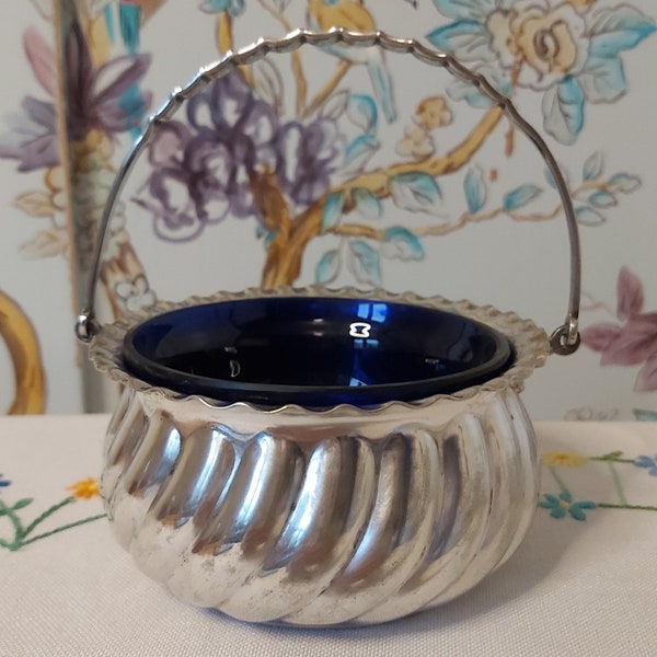An Antique WMF Silver Plated Sugar Bowl with Blue Glass Liner