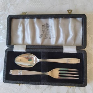 Elkington Silver Plated Fork and Spoon Christening Set in Original Box