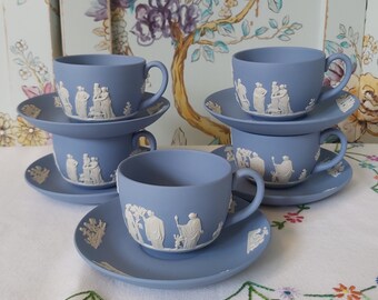 Wedgwood Blue Jasperware Cups and Saucers.