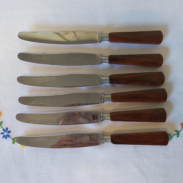 A Boxed Set of Six Mid Century Modern Dinner Knives by FDB Mobler, Denmark