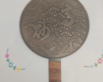 日本のアンティークブロンズ鏡 - 芸者鏡、鶴 - Etsy 日本