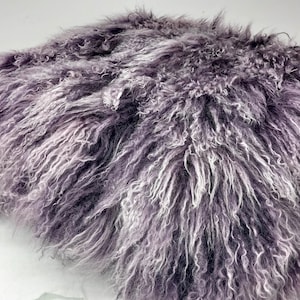 Purple Pillow Fur Case, Purple Lamb Fur Case, Mongolian Fur Case, Purple Mongolian Fur Case,