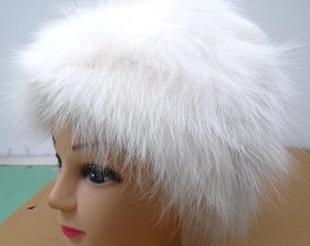 White Canadian Fox Fur Hat - Handmade Women's Cap