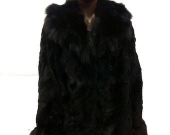Black Rex-Chinchilla jacket, Waisted Design Fur Jacket, Rex-Chinchilla Jacket, Slik Fur Jacket, Women Fur Jacket,Black Winter Jacket,