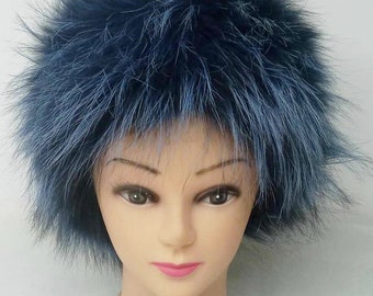 Blue Fox Fur Hat, Fox Fur Beret, Fox Fur Cap, Blue Fox Hat, Blue Fox Fur Beret, Blue Fox Fur Cap