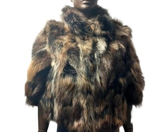 ジャケット・アウター REAL FOX FUR  CAPE COAT LUXURY Silver FOX Fur Cape/jacket With Whole Skins,fur Jacket
