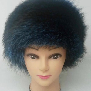 Blue-Black Fox Fur Hat, Blue-Black Fox Fur Hat, Blue-Black Fox Cap, Fox Fur Hat, Fox Fur Cap, Fox Fur Beret