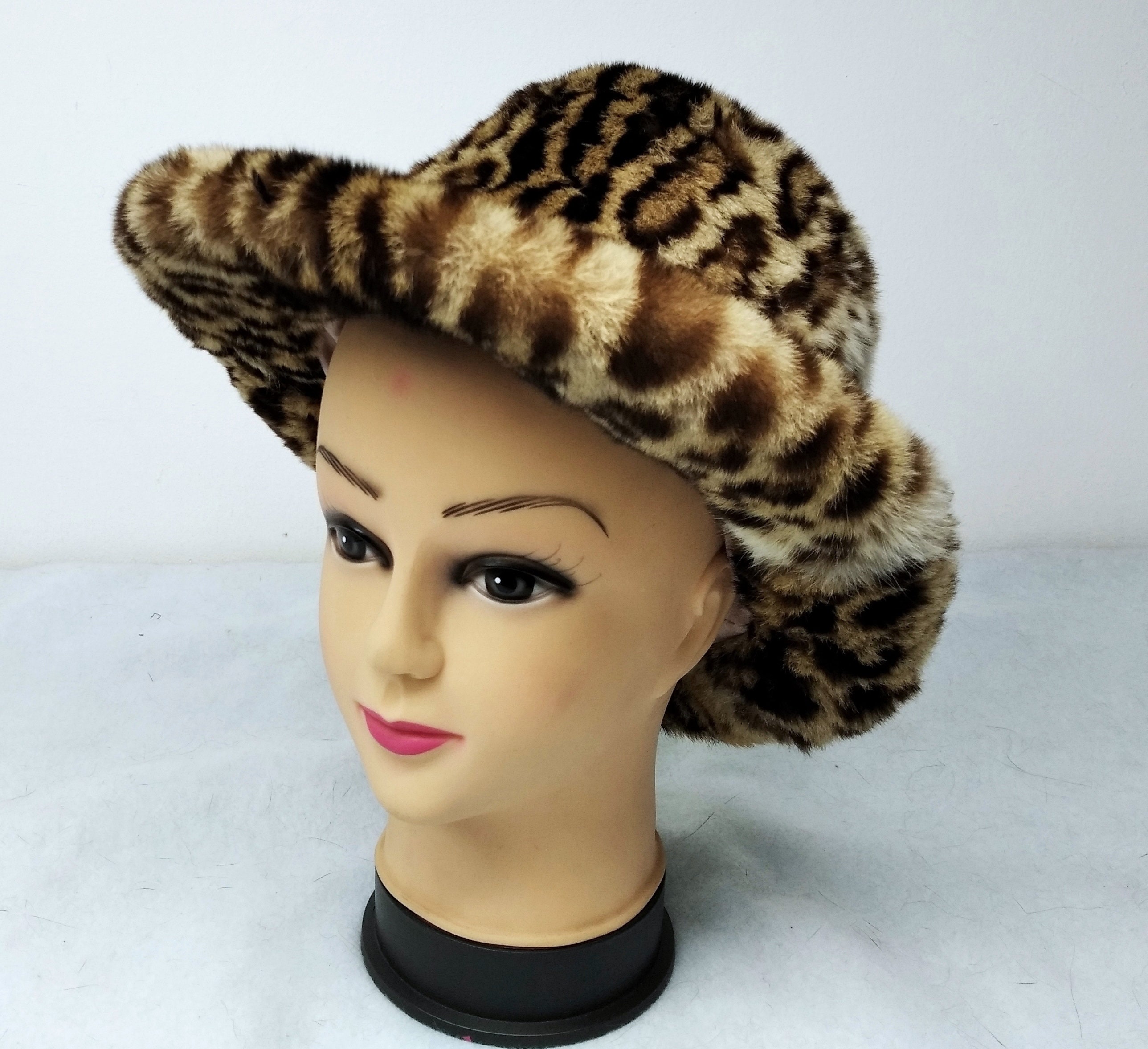 Leopard Hatprinted Fur Hat Real Fur Hat Women Hatvintage Etsy