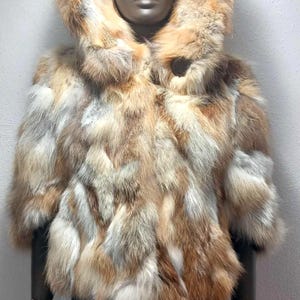 Hooded Golden Fox Fur Jacket, Elegand Hooded Fox Fur Cape,Golden Fur jacket, Red Natural Fox Jacket,Golden Fur Cape,Classy Women Fox Cape