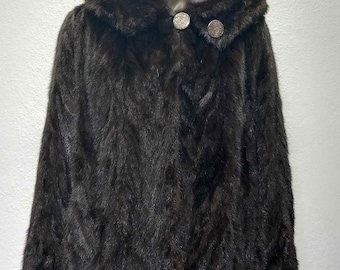 Handmade Mink Fur Jacket: Silky Dark Brown, Size L