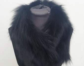 Black Fox Fur Collar, Black Fox Lapel, Luxury Fox Neck Warmer, Fox Fur Neck,Natural Fur Collar, Elegant Detachable Collar, Detachable Lapel