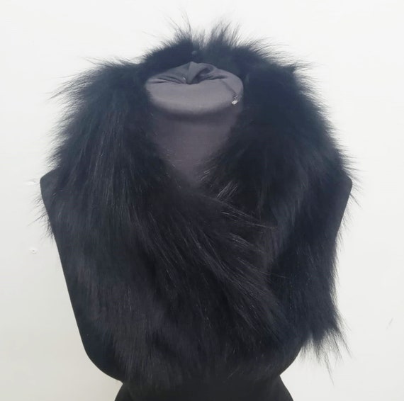 Black Fox Fur Collar Black Fox Lapel Luxury Fox Neck Warmer Fox