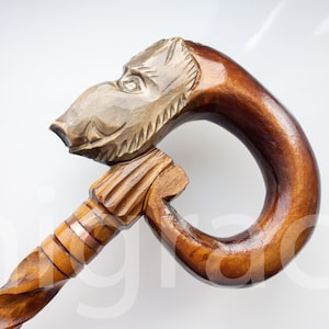 BOAR Walking Stick Wood CANE Carving Unique Art Brown Wooden Handmade Wood walking Antique walking cane Walking stick cane carved