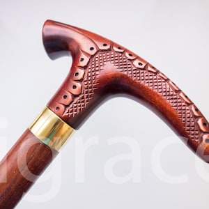 APLINE Walking STICK Wood CANE Carving Unique Art Brown Wooden Handmade Wood walking Antique walking cane Walking stick cane carved