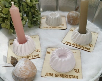 Pustekuchen for a birthday, Raysin, wooden coasters, candlestick stick candles, souvenirs, gift little something surprise Gugelhupf