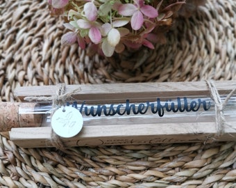 Wish fulfiller, test tube in a block, money gift, birthday, anniversary, wedding, baptism, communion, gift packaging, Father's Day, Mother's Day