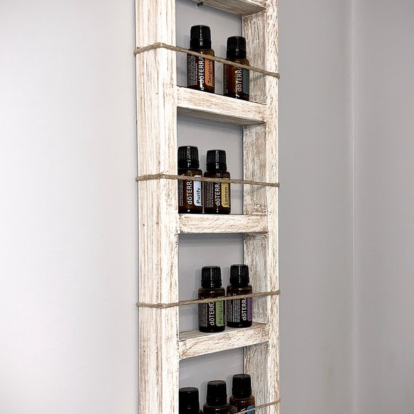 Tall skinny mini wooden box essential oil storage shelf with hempcord essential oil rack essential oil organizer