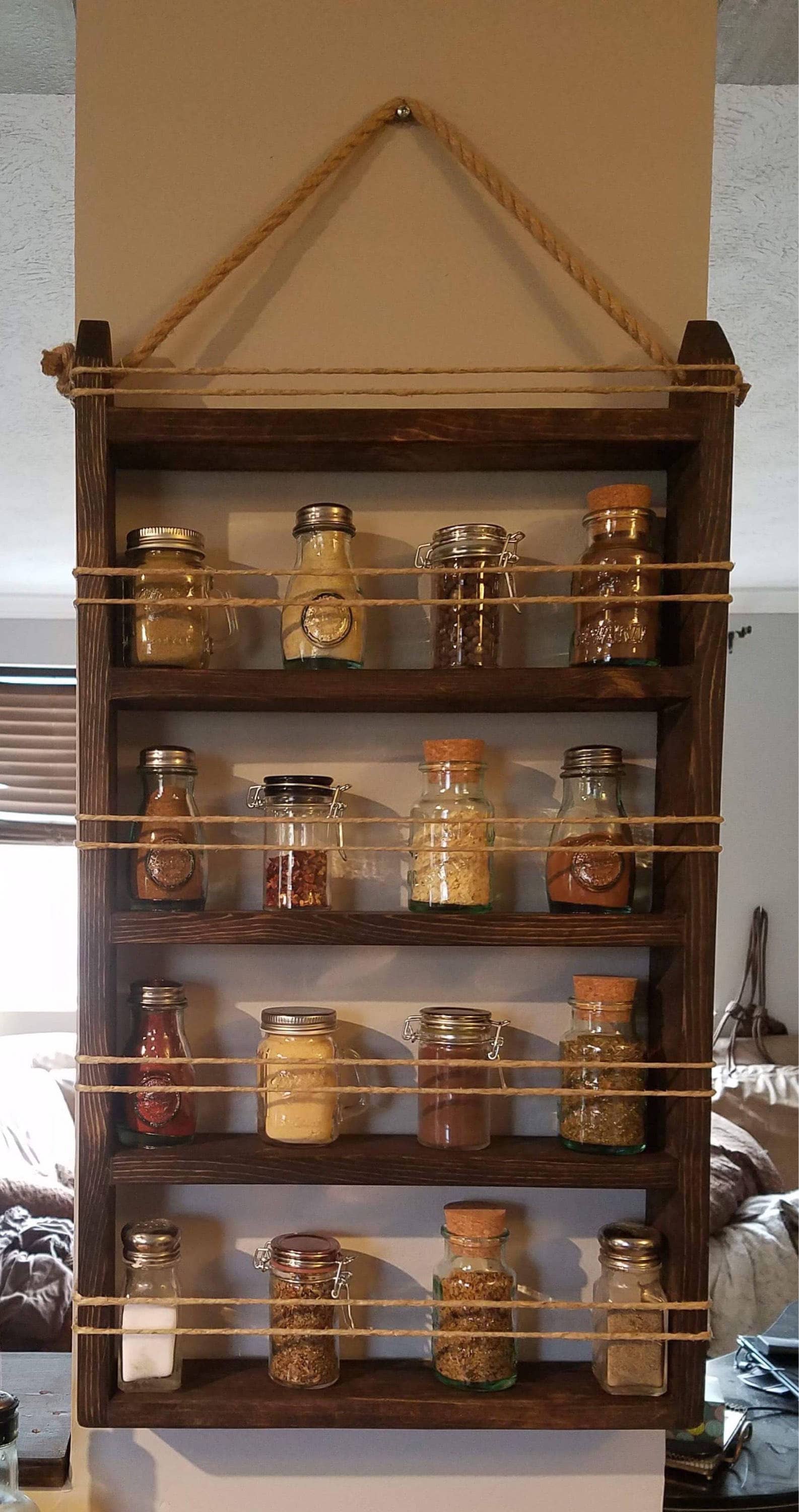 Excello Global Hanging Spice Rack - Includes 35 Glass Spice Jars and  Accessories (Brown) 